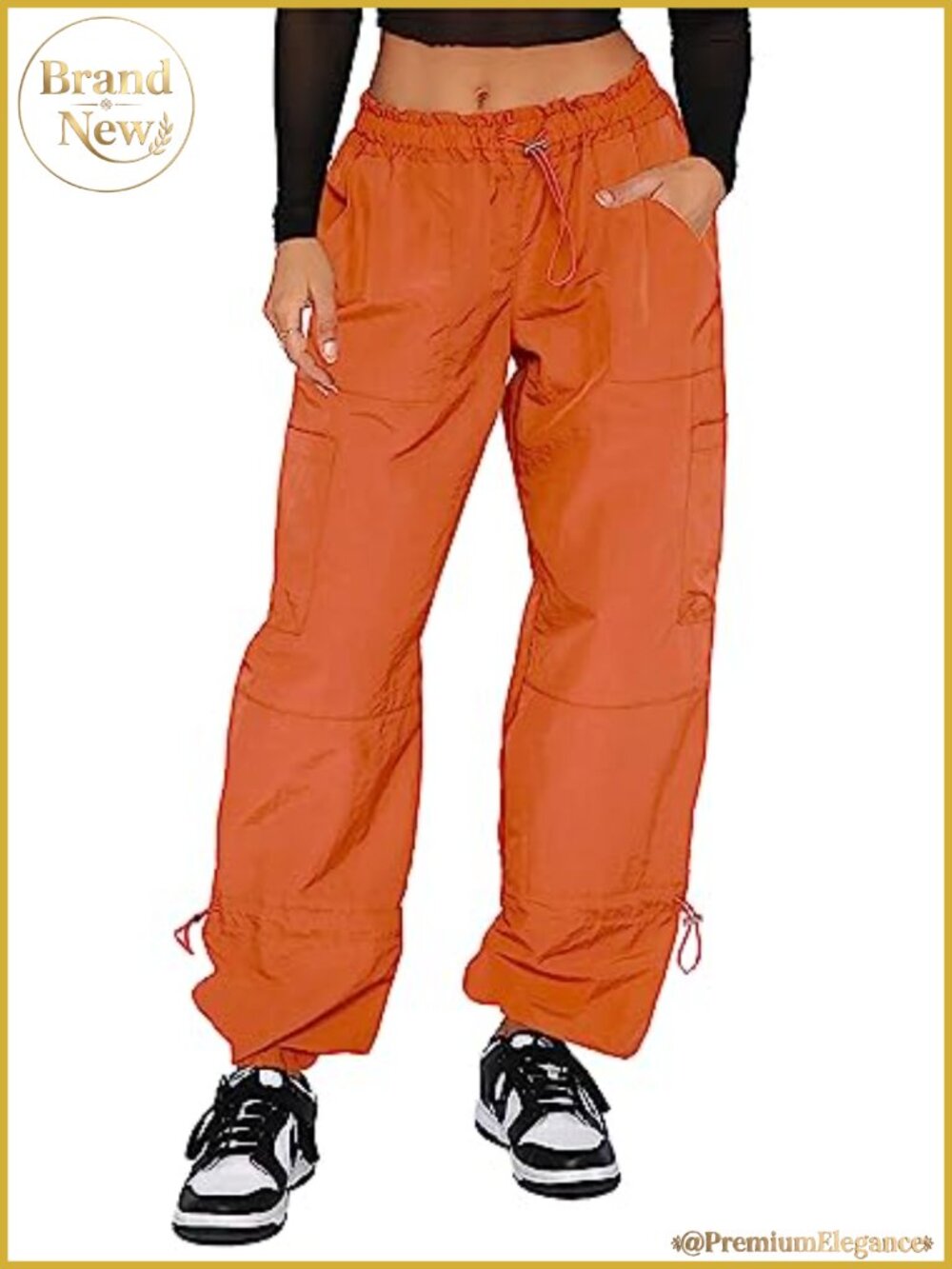 Women's Cargo Parachute Pants Baggy Wide Leg Drawstring Lightweight